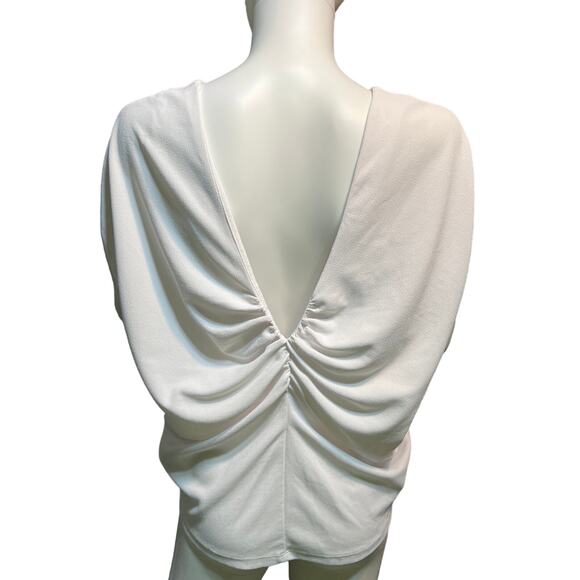 Zara Loose Fit White Front and Back Deep Vee Neck Top - Picture 2 of 8